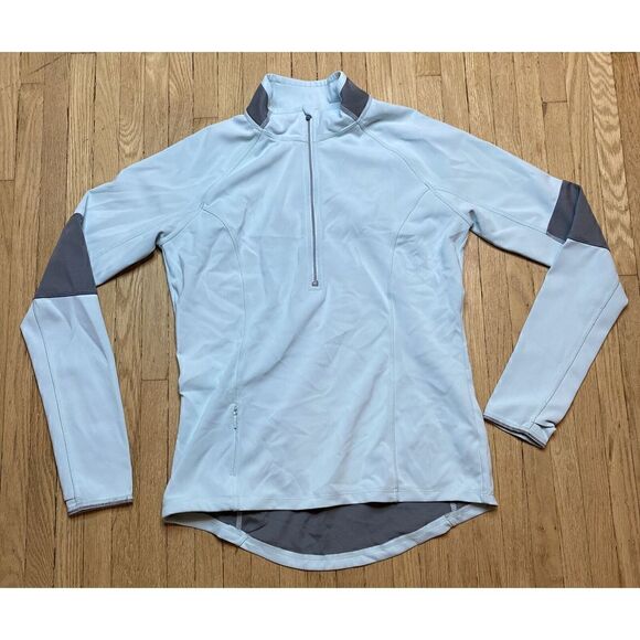 Athleta Women M Jacket Sweatshirt Blue 1/2 Zip Knit Stretch Activewear 54023 - Picture 1 of 12